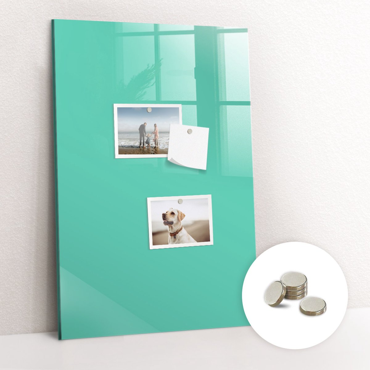 Tulup Glassboard - Turkooiskleur Magneetbord - 40 cm x 60 cm - Memo Magneetbord - Scandinavisch Design Bord - Memobord Glas Turkoois - Gratis 5 Sterke Magneten - Magneetbord Foto - Memobord Magnetisch