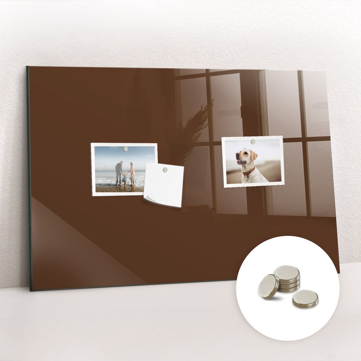 Tulup Glassboard - Bruine kleur Magneetbord - 60 cm x 40 cm - Memo Magneetbord - Scandinavisch Design Bord - Memobord Glas Bruin - Gratis 5 Sterke Magneten - Magneetbord Foto - Memobord Magnetisch