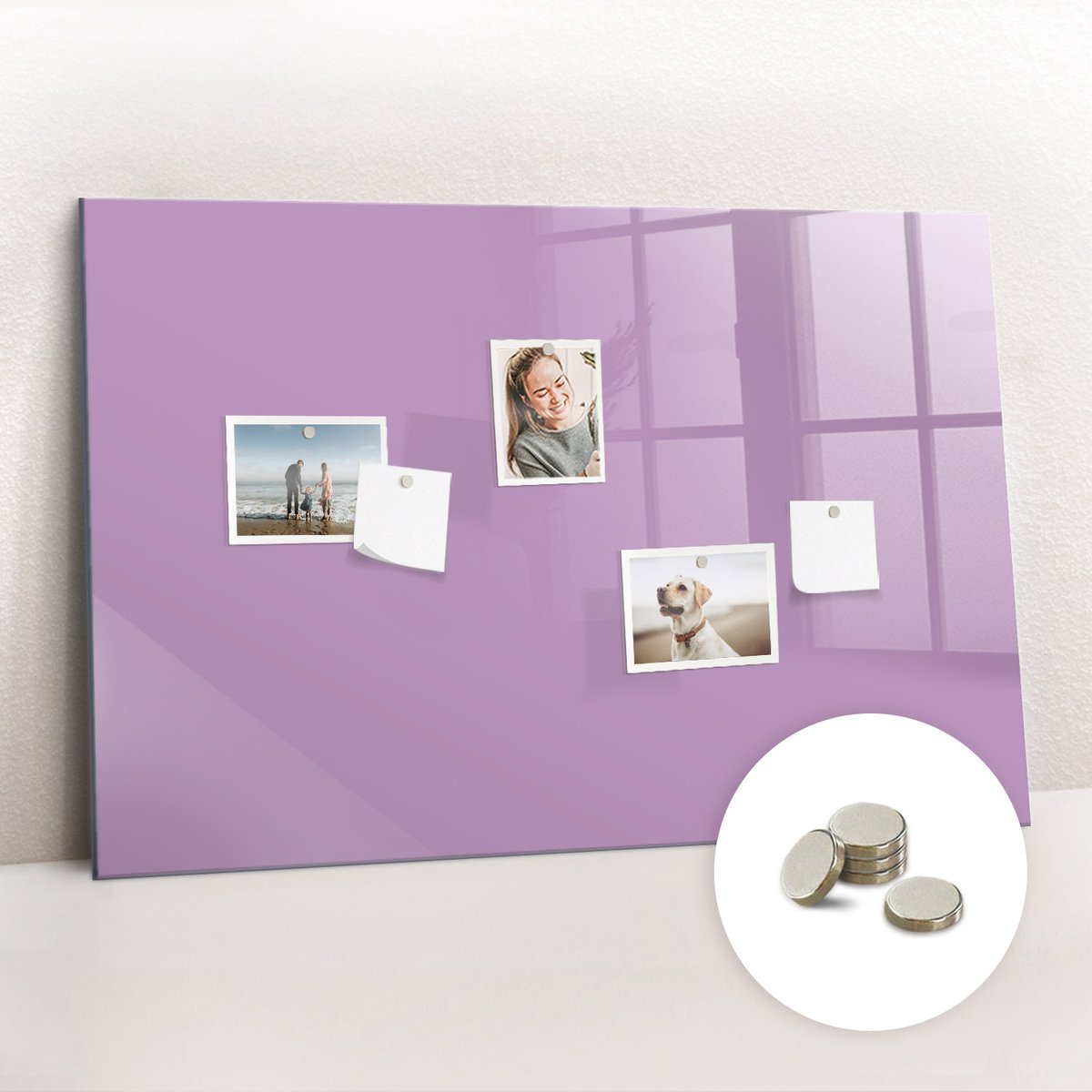Tulup Glassboard - Lila kleur Magneetbord - 90 cm x 60 cm - Magnet Board - Wanddecoratie Kantoor - Magnetisch Bord Lila - Inclusief Gratis Magneten - Memobord Keuken - Magneetbord Rechthoekig