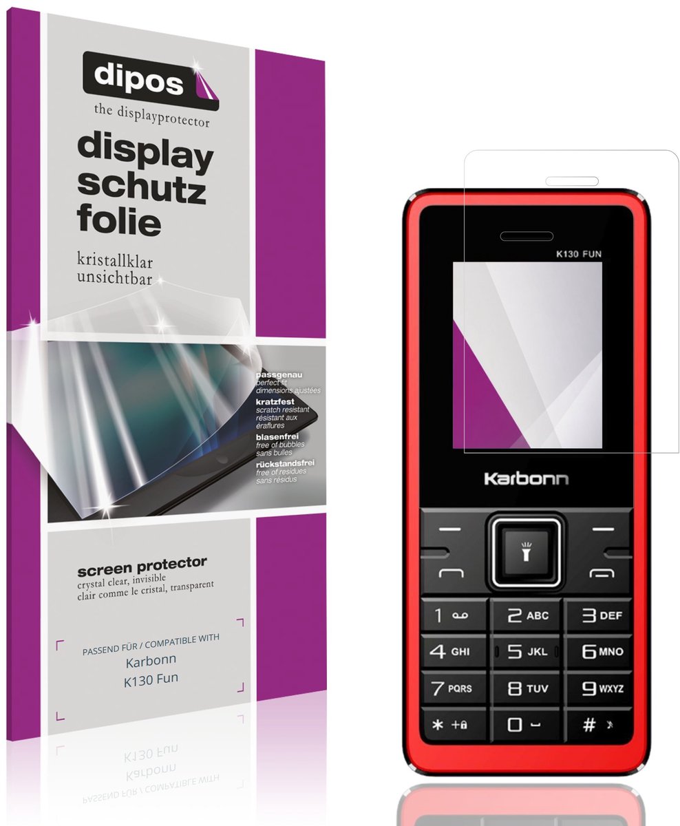 dipos – 4x Beschermfolie geschikt voor Karbonn K130 Fun | Krasbestendige & heldere Screenprotector Ultra-Thin