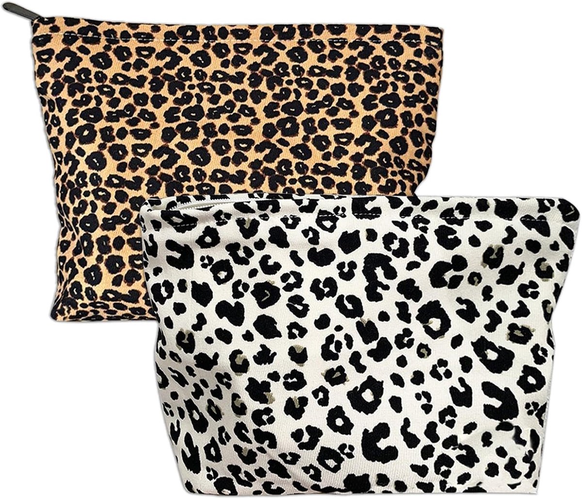 SnelShoppen - 2 Stuks Reist Toilettas Mode Cosmetica Tas Grote Capaciteit Reismake-up Tas Veelzijdige Make-up Tas Vrouwen Draagbare Luipaardpatroon Ma