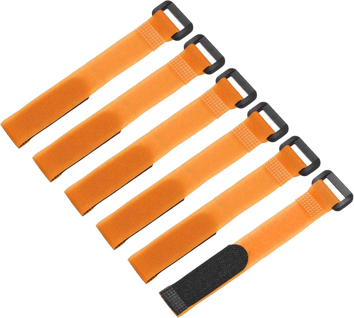 SnelShoppen - 6 Herbruikbare Accu Bevestigingsbanden 0.8 x 8 Inch Oranje Nylon Verstelbaar met Haak en Gesp voor FPV RC Quadcopter