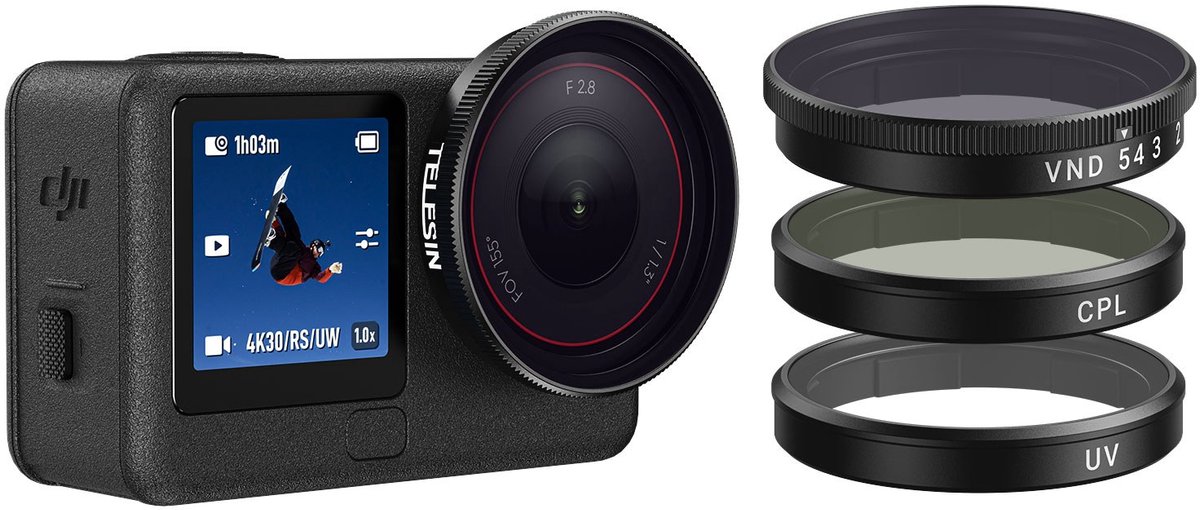 Telesin Filter Kit voor DJI Osmo Action 6 - VND + CPL + UV - Multi-coated glas - Zwart