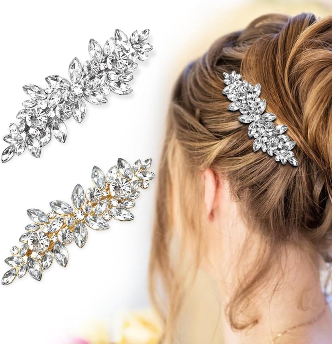 SnelShoppen - 2 Stuks Haarclips met Rhinestones en Parel, Crystal Haaraccessoires voor Vrouwen, Bruids Haarclips voor Trouwerij, Feest en Prom (Zilver
