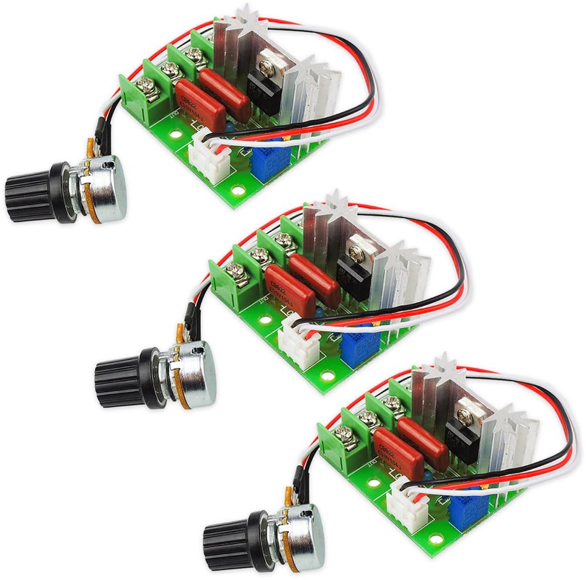 SnelShoppen - 3pcs AC 50V-220V 25A 2000W Krachtige Voltage Controle Module Vooraf Bedrade Elektronische Krachtige SCR Motor Snelheidsregeling met Bedr