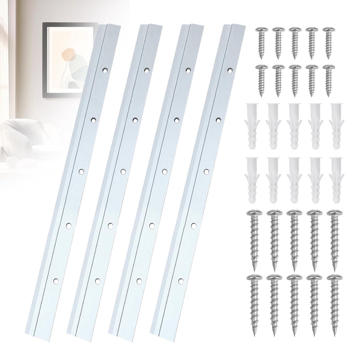 SnelShoppen - Pack van 4 Z Klemmen voor Ophangen, 30 cm, Stevige Ophangset met Schroeven, Z Hanger, Rails, Stevige Spiegelophang, Inklapbare Fotohaak