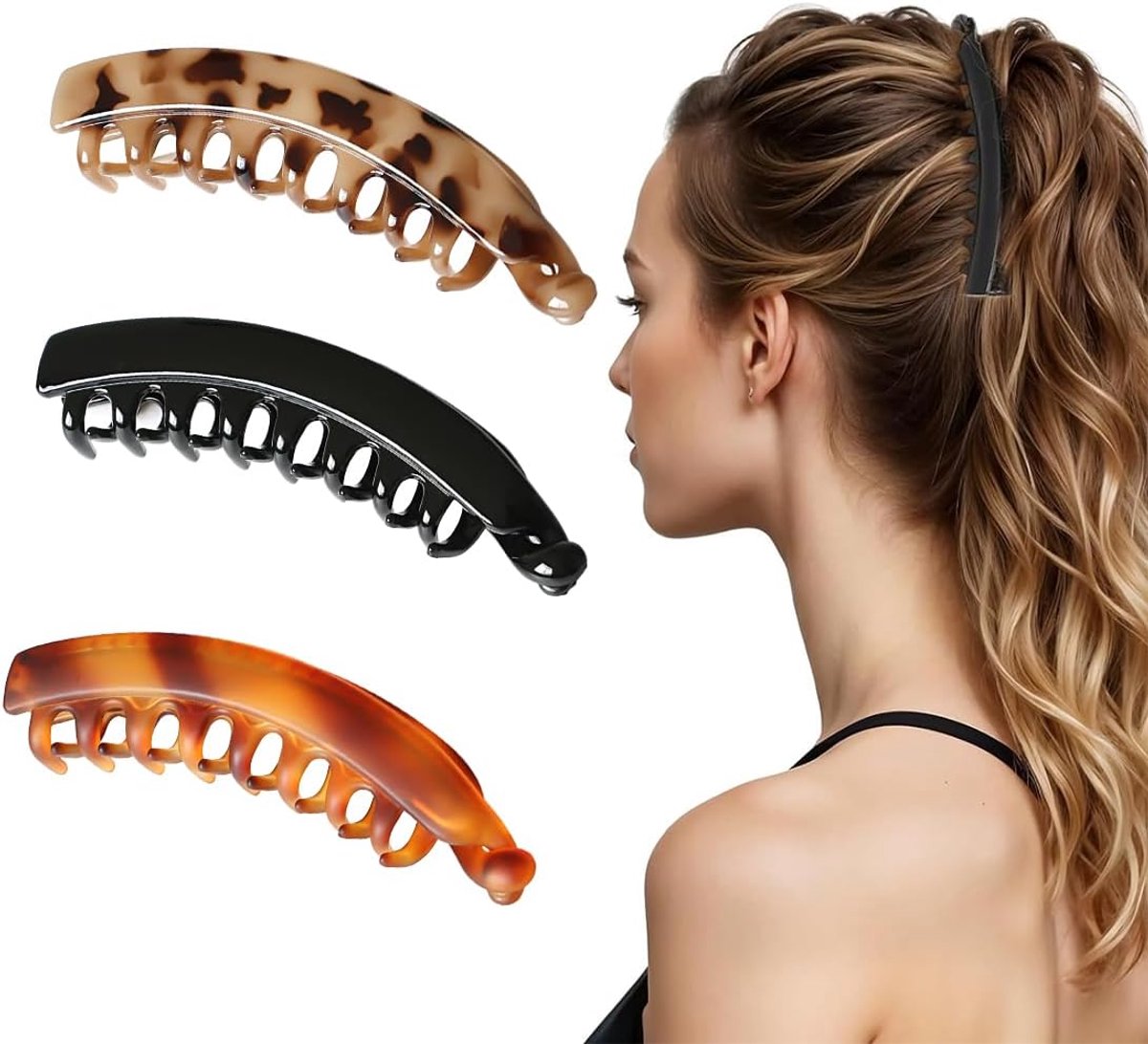 3 Pcs Banana Hair Clips for Women, Large Banana Clip for Thick Hair, Beautiful Hair Clips for Girls, Banana Clips for - ShopVlot