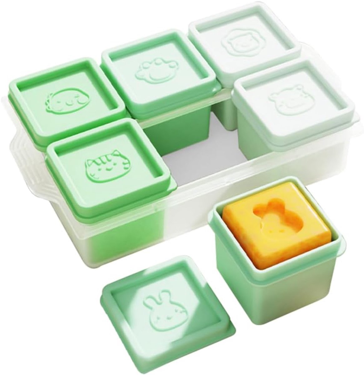 SnelShoppen - Silicone IJsblokjes Tray 6 Stuks met Deksel, Stapelbare Snackdoos voor Dranken, Snacks, Magnetron, Vaatwasser, 110 ml per Compartiment