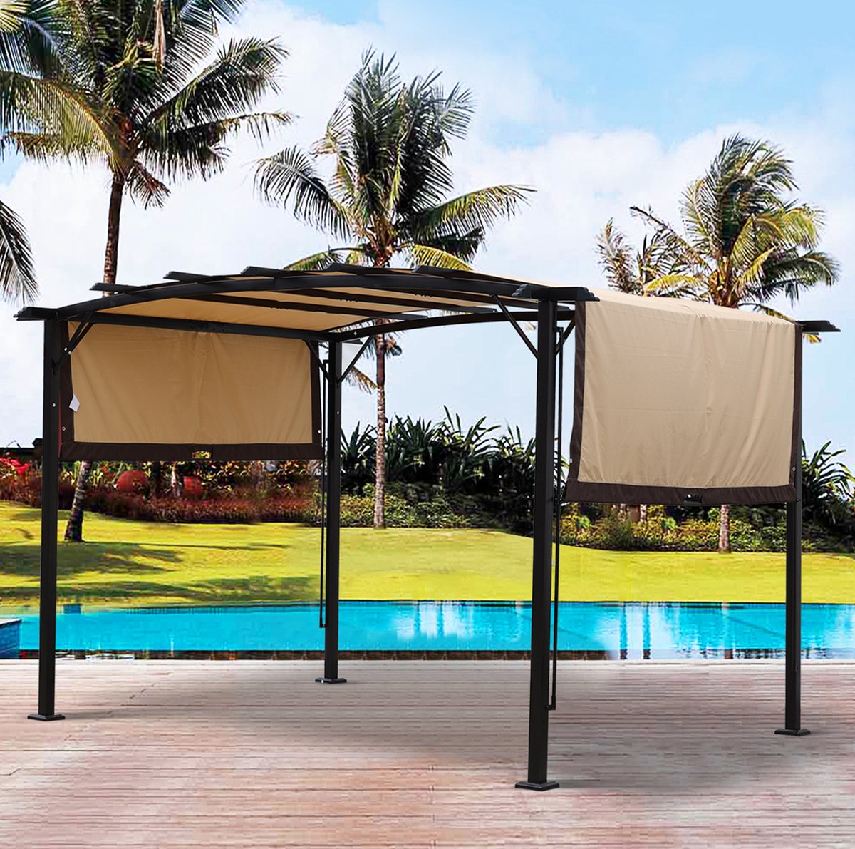 REDOM - Pergola vervangend dak - UV-bestendig en waterafstotend - Verandazeil - Polyester - Beige - 490 x 217 cm - Geschikt voor pergola 12 x 9 ft