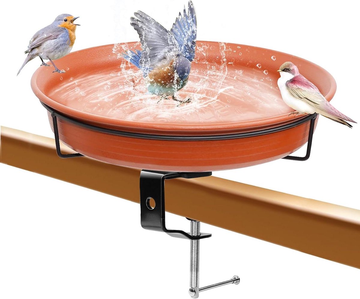 Vogelbad Kom - Buitenbadje Vogel - Vogels Voeren - Verstelbare Klem - 27 cm Diameter - Bruin