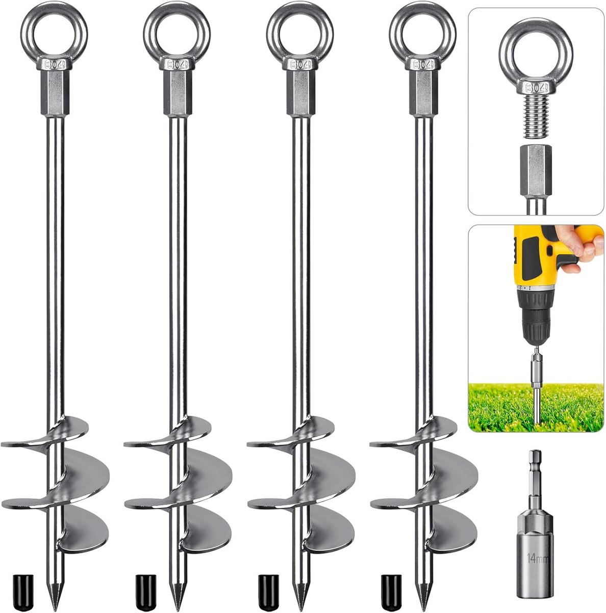 SnelShoppen - Dolibest Tentpinnen Heavy Duty 46cm Grondanker Schroef voor Trampoline, Camping, Swing, Tuinhuis, Hond, Carport, 4 Stuks