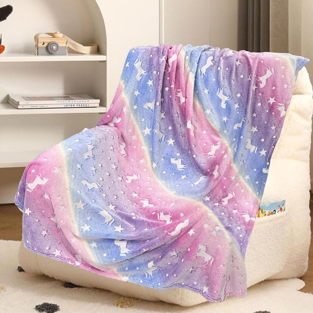SnelShoppen - Unicorn Dekentje 100 x 150 cm, Donker Warm en Fluffy Kinderen Dekbed voor Kinderen van 1 tot 10 Jaar, Dekentje voor Bank, Bed, Reizen, W