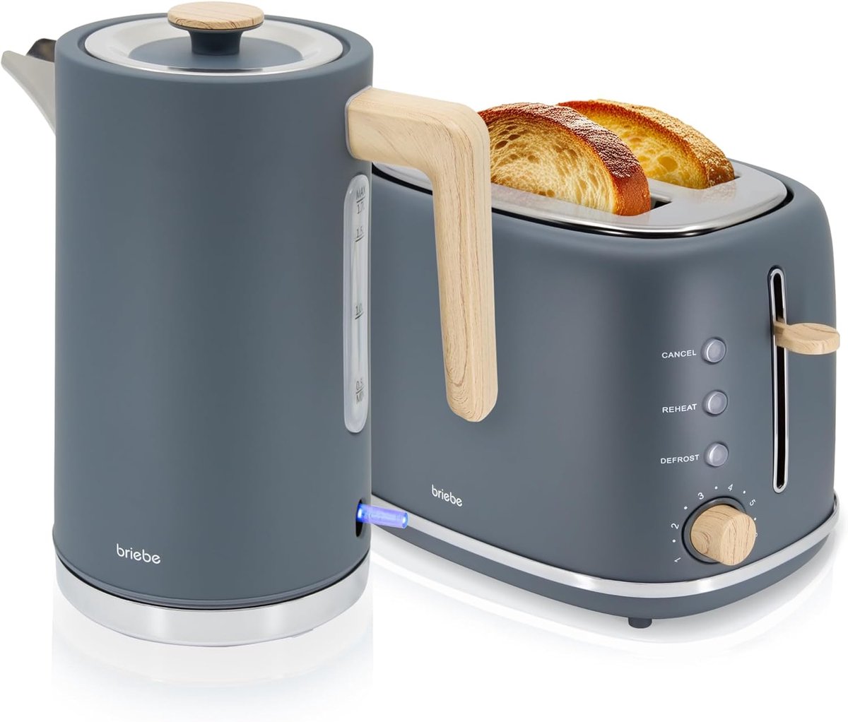 SnelShoppen - Nordic Set Toaster en Waterkoker, 2 Snedes, Brede Sleuven, 6 Bruiningsniveaus + Draadloze Elektrische Waterkoker 1.7 L, 2200 W, BPA-vrij