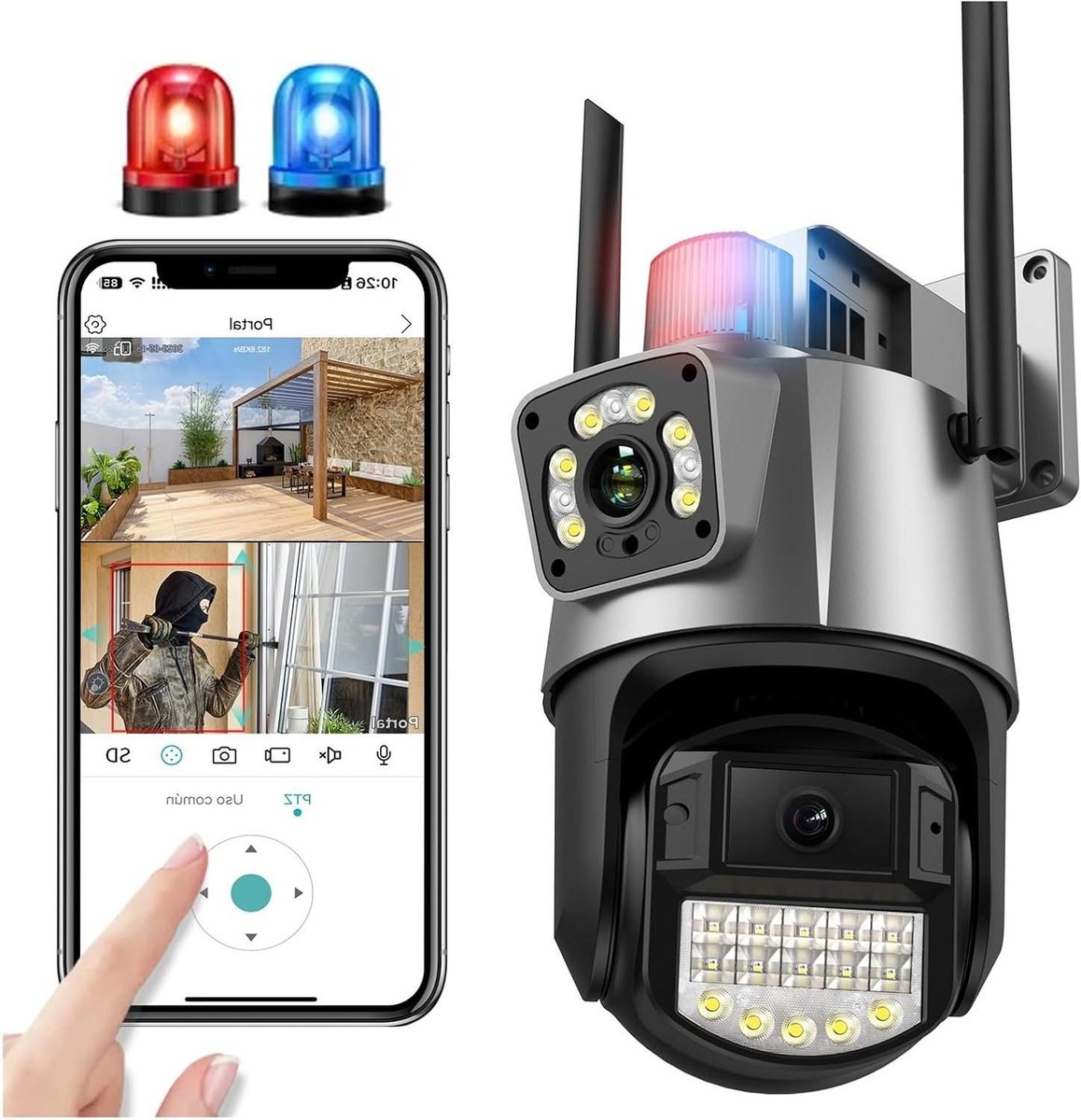 IP Camera - Beveiligingscamera Wifi - Huisbewaking Buiten - Dubbele Lens Kleuren Nachtzicht - 4MP 128GB - Wit