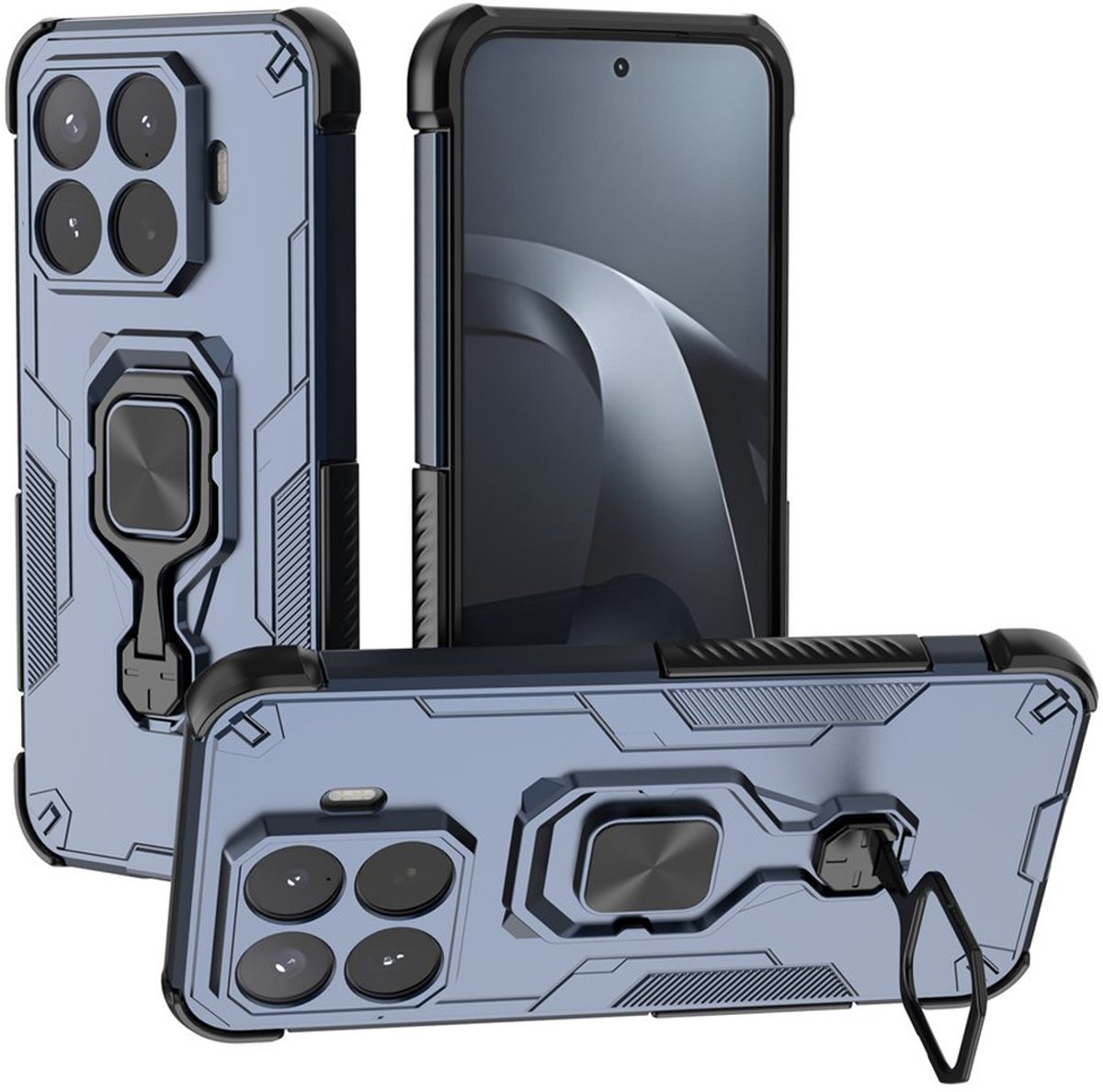 MobyDefend Hoesje - Geschikt voor Xiaomi 17T Pro - Dubbelgelaagde Pantsercase Met Standaard - Blauw