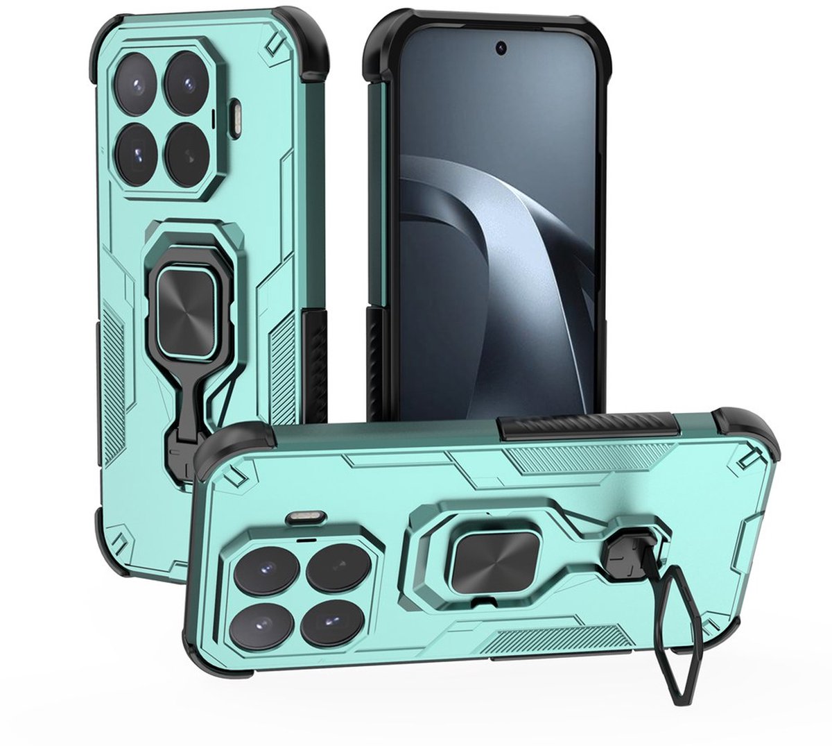 MobyDefend Hoesje - Geschikt voor Xiaomi 17T - Dubbelgelaagde Pantsercase Met Standaard - Turquoise
