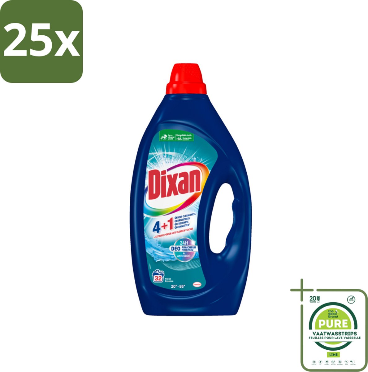 25 x Dixan - Vloeibaar wasmiddel - Fresh Blue - 32 wasbeurten - Grootverpakking - Dixan - Wasmiddel - Vloeibaar Wasmiddel - Frisse Geur - Vlekken Verwijderen