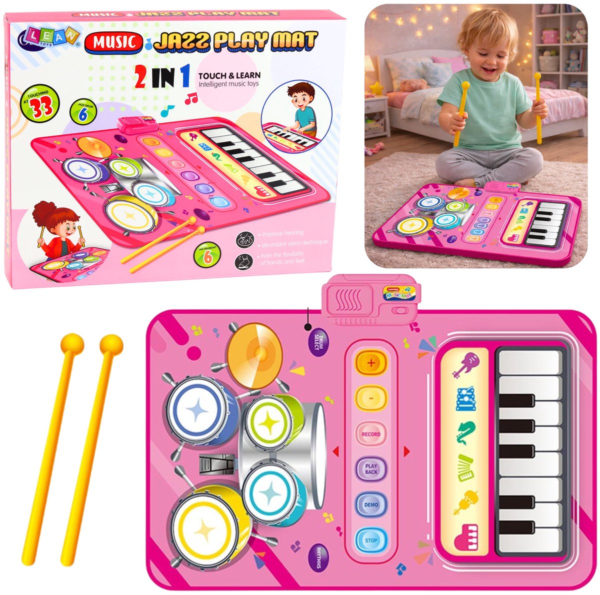Interactieve muzikale dansmat Educatieve drums Piano 2 in 1