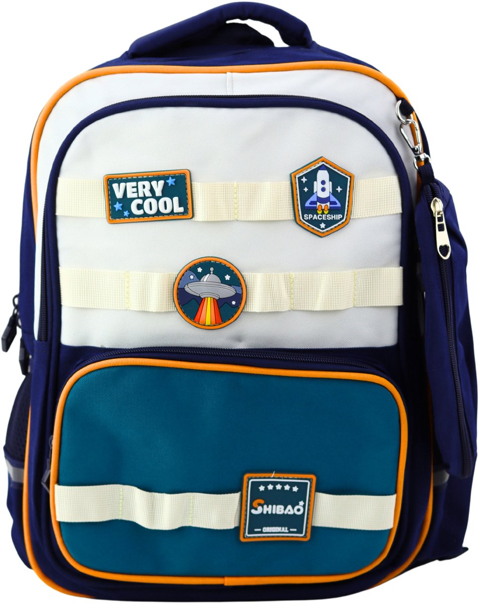 Schoolrugzak Space Patches Met Etui Marineblauw 16l