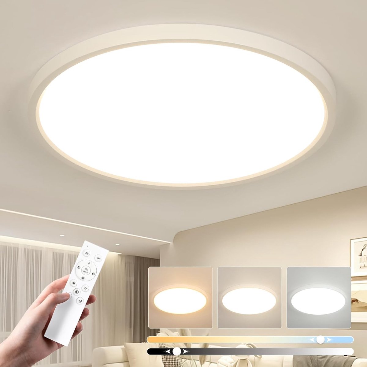 Dimbare LED Plafondlamp - 50 cm - 52 W - Moderne Ronde Lamp met Instelbare Warmte - Voor Woonkamer, Badkamer, Keuken, Slaapkamer, Hal, Kantoor
