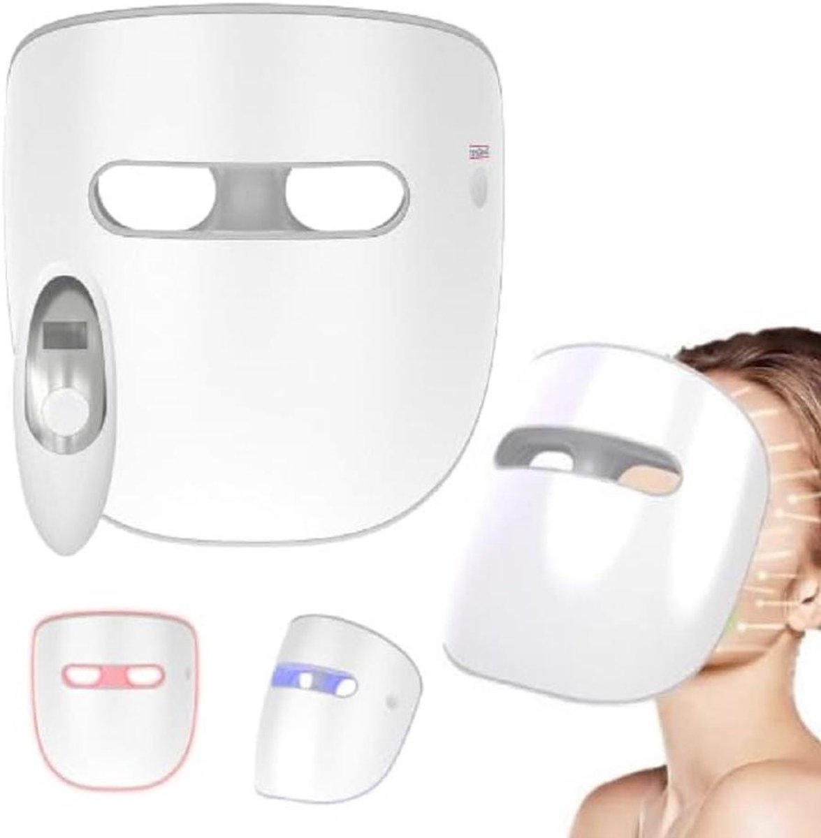Gezichtsmasker LED - Gezichtsbehandeling Thuis - Huidverbetering Anti-aging - Drie Lichttherapieën - Draadloos Draagbaar - Wit