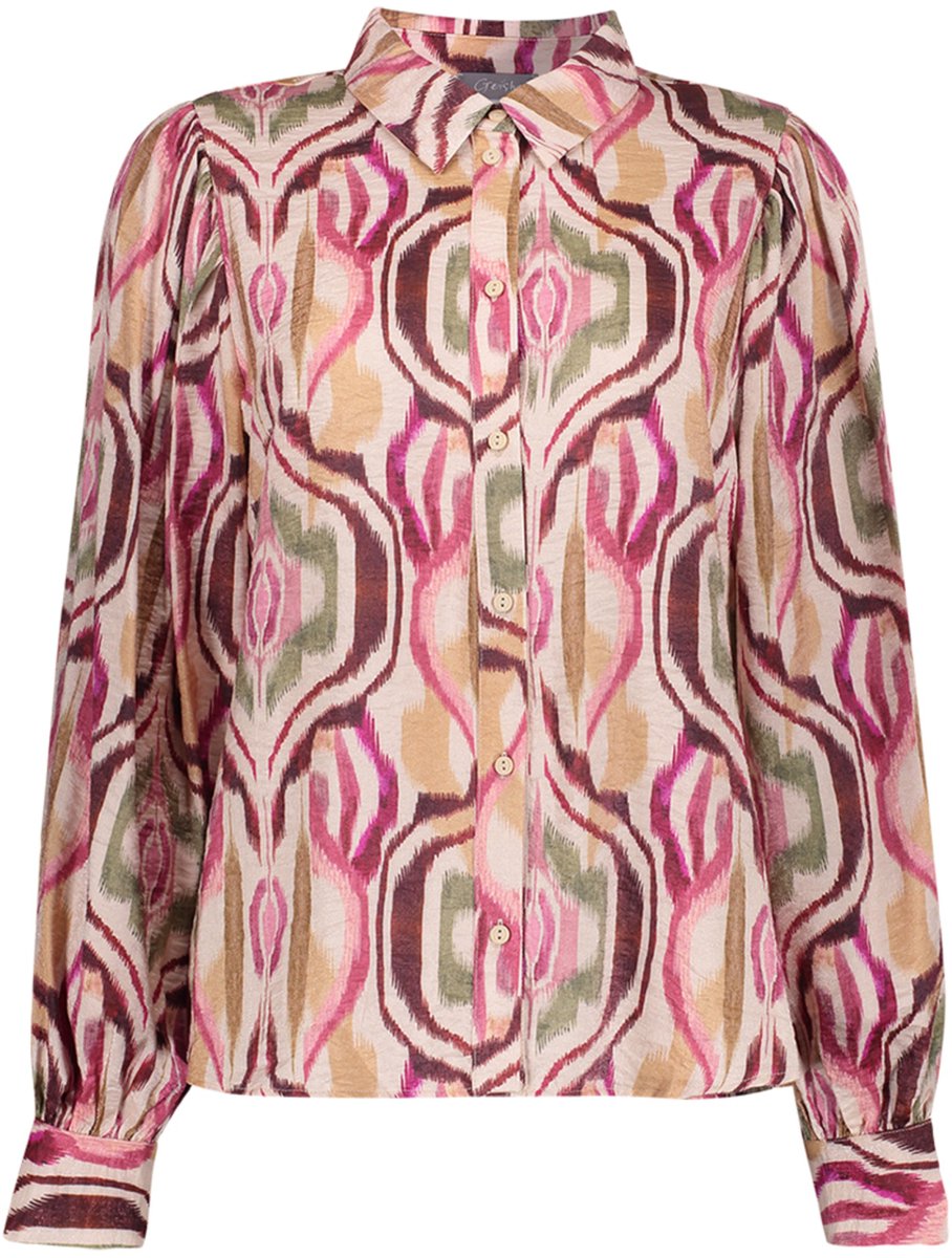 Geisha Blouse Blouse Met Kleurrijke Print En Glans 63640 20 Sand/ Burgundy Dames Maat - XS