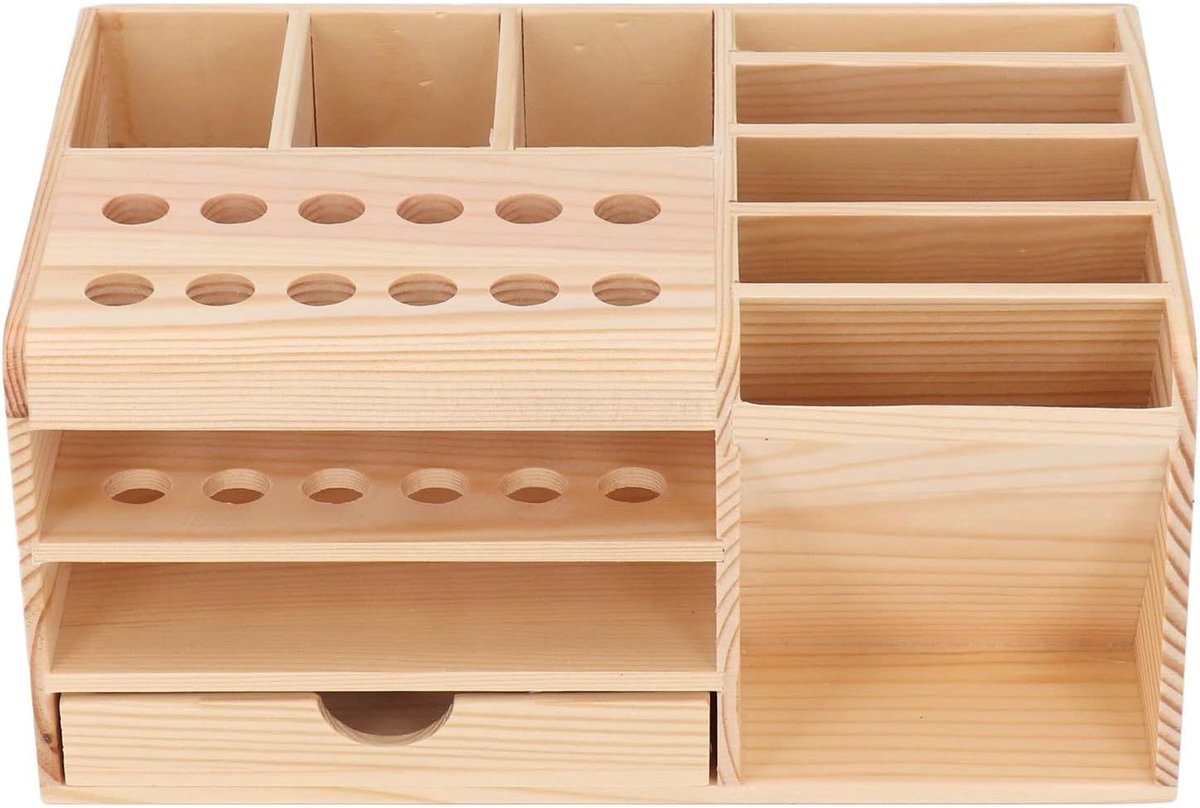 SnelShoppen - Professionele Houten Gereedschaphouder voor Leerbewerking met 12 Gaten en 8 Vakken - Ruimtebesparende Tool Rack voor Stempel- en Snijger
