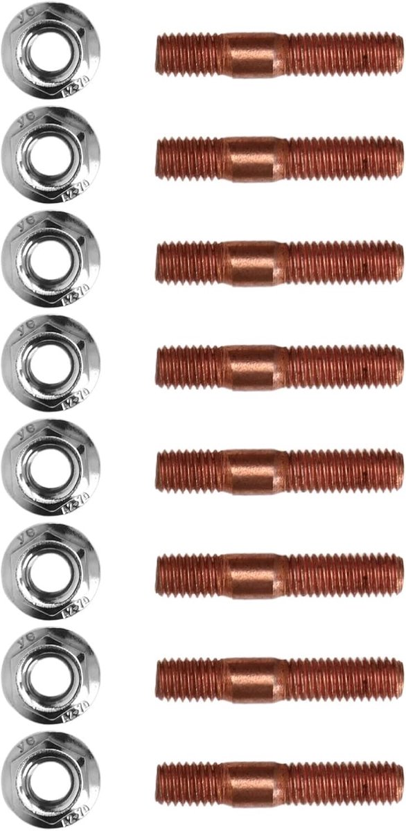 SnelShoppen - Uitlaatmanifold Boutenset 8st M8 1.25 Draad Turbo Boutenset 8 Mm Metaallegering Hoge Druk Bestendig Uitlaatmanifold Bout Moer Hardware