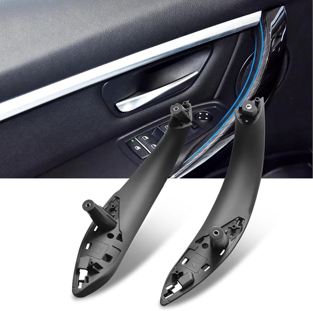 SnelShoppen - 2 Stuks Deurgreep Binnen voor BMW Serie 3 F30 F31 F80 (2012-2018) Achter Deurgrepen Links + Rechts - Zwart - Compatibel met 320i, 325i,