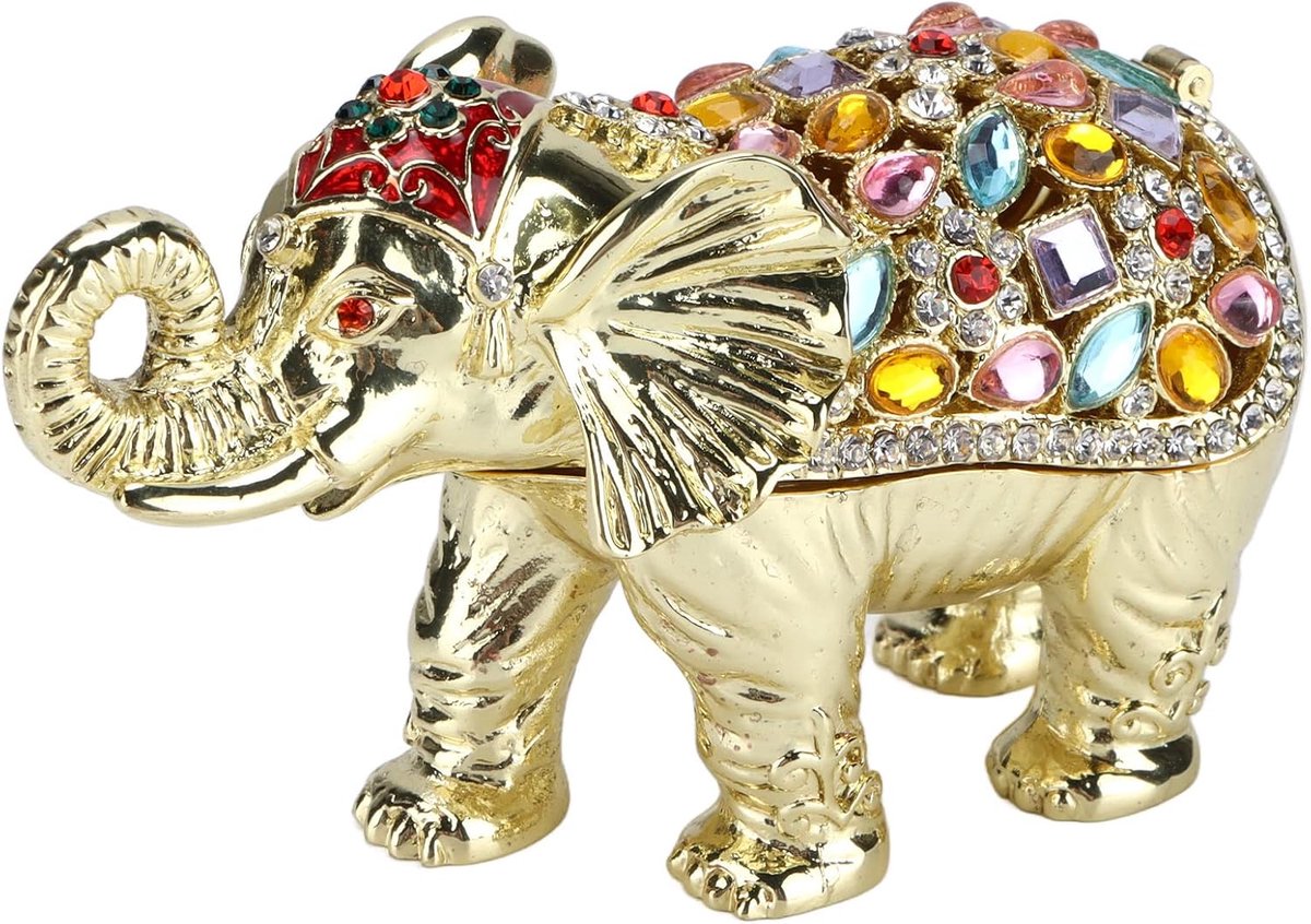 SnelShoppen - Olifant Sieraden Doos met Strass, 3.8 x 1.6 x 2.3 Inch Mini Creatieve Decoratieve Dierfiguur Sieraden Houder Organisator Emaille Scharni