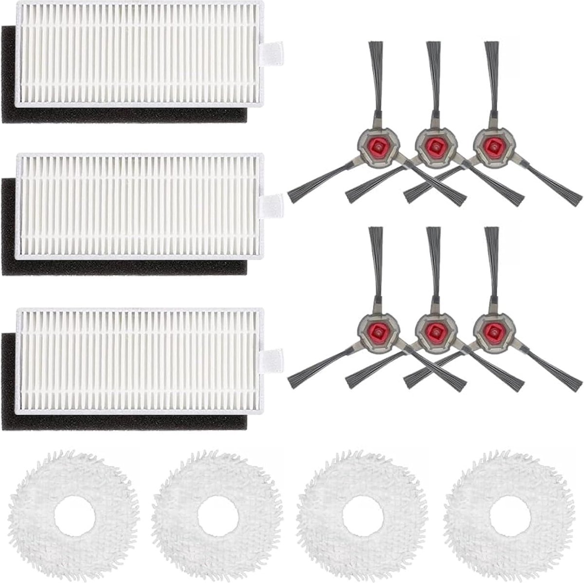 SnelShoppen - Spare Parts Accessoires voor Yeedi Mop Station Robot Stofzuiger, 13 Stuks, 6 Zijborstels, 3 HEPA Filters, 4 Mopdoeken, Vervangingsonderd