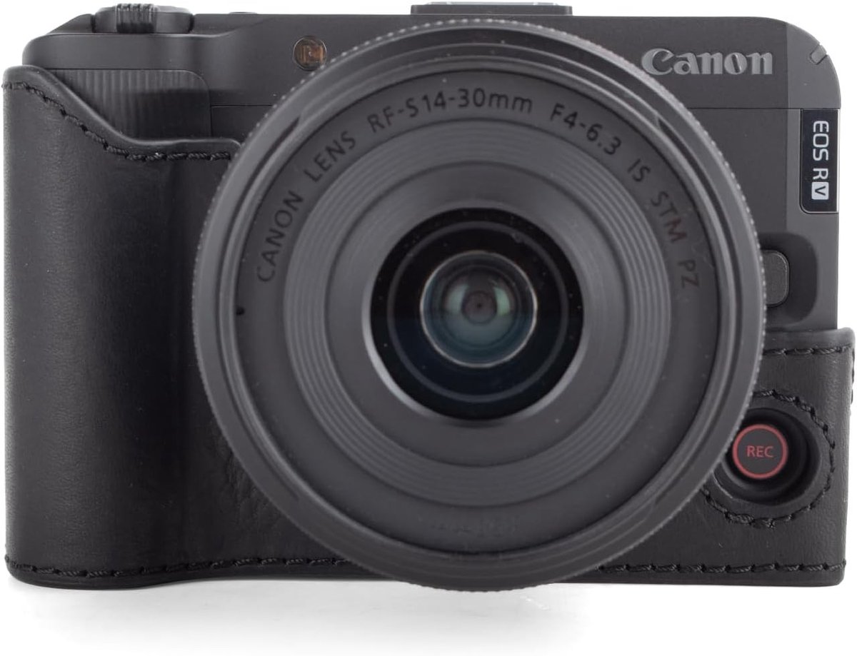 Retro Stijl Premium Leren Camera Case voor Canon EOS R50 V met Handgreep en Open Onderkant, Zwart, Bescherming en Stijl voor Fotografie