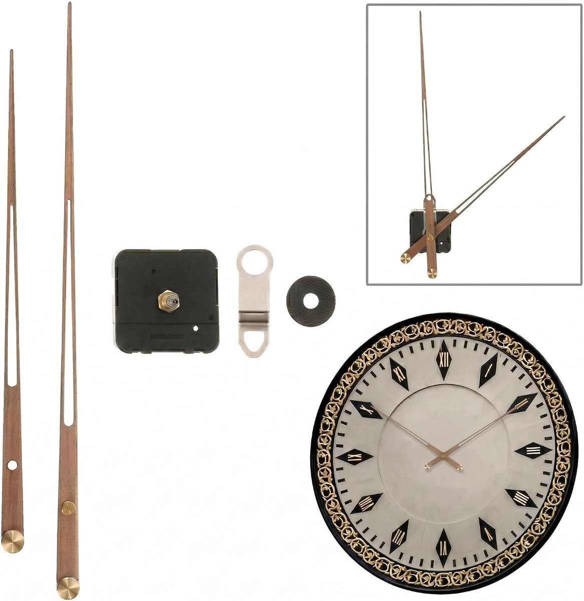 SnelShoppen - Wandklok Mechanisme Vervangset met Hoge Koppelbeweging en Houten Wijzers - Batterij Aangedreven Klokonderdelen voor DIY Klokken