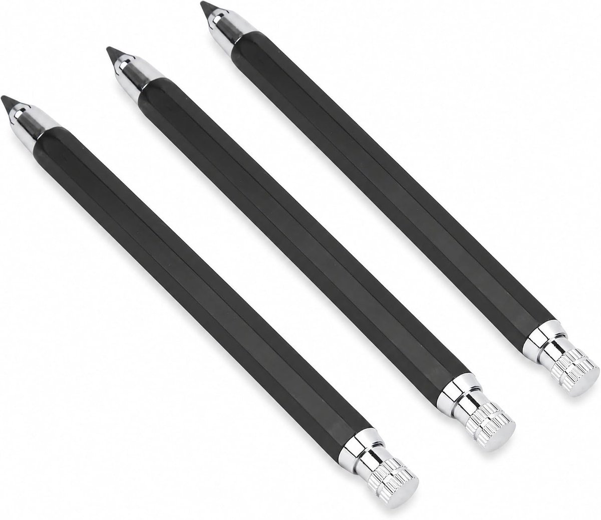SnelShoppen - Mechanische Houtskoolpotloden 5.6mm 3 Stuks met Ingebouwde Slijper - Perfect voor Houtbewerking en Tekeningen (Zwart)