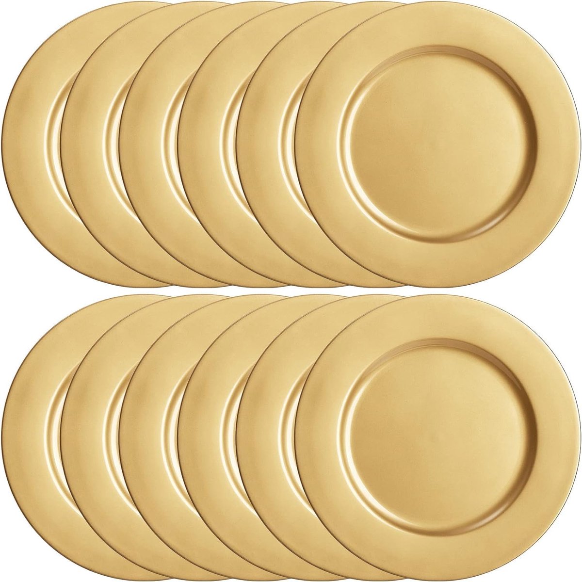 SnelShoppen - 12 Stuks Gouden Plastic Dinerborden 13 Inch - Grote Ronde Serveerplaten voor Feest, Bruiloft, Kerst, Halloween, Catering en Tafeldecorat
