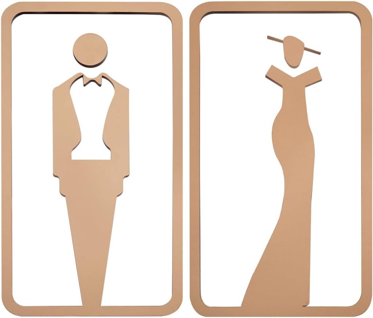 SnelShoppen - 2 Stuks Toiletdeurbordjes voor Mannen en Vrouwen - Zelfklevende Wandstickers - Gouden Toiletsymbolen voor Restaurant - Geen Boren Noodza