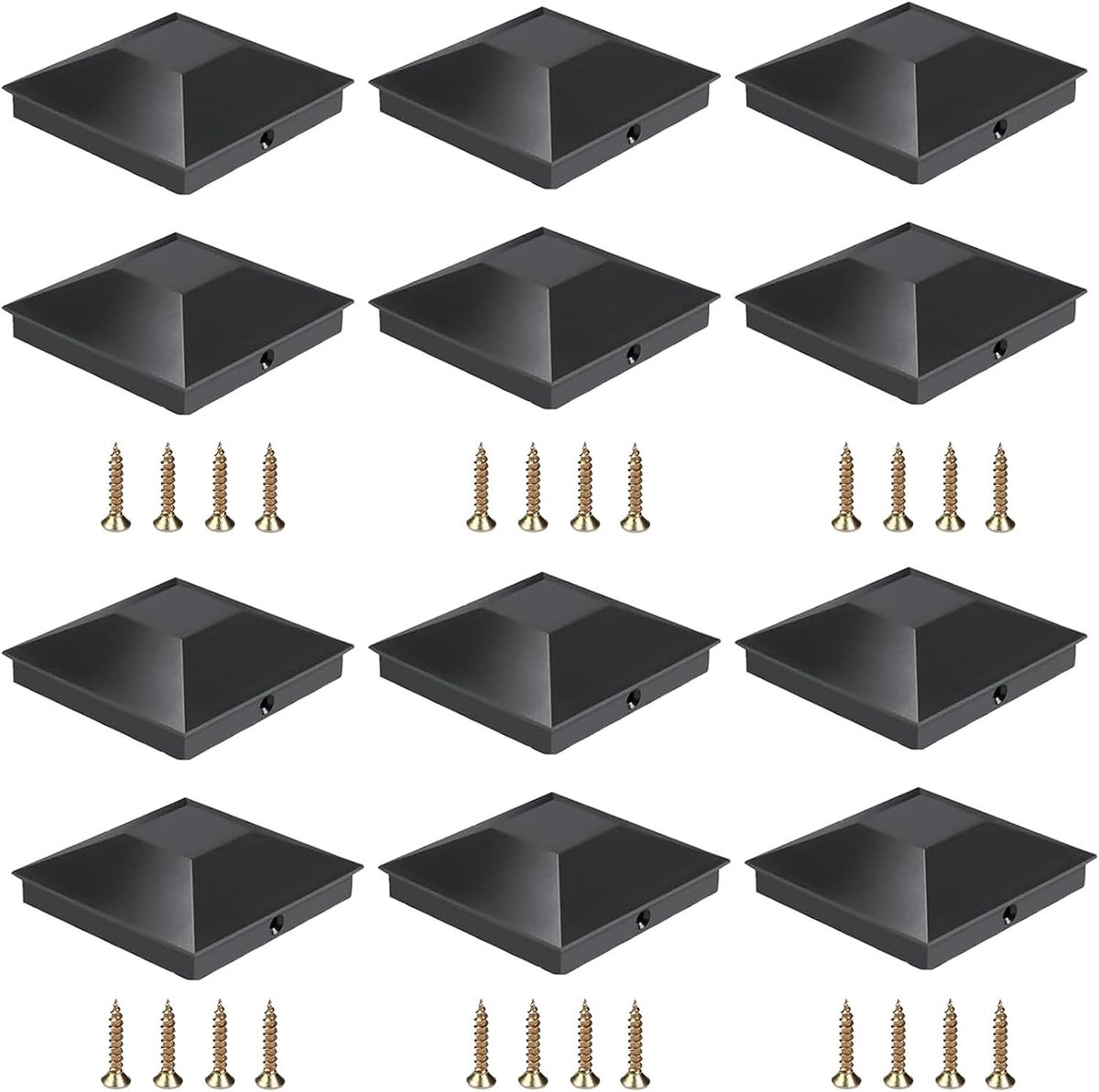 12 Stuks Post Caps 9x9cm voor Tuinhekken, Plastic Beschermcaps met 24 Schroeven voor Houten Palen en Terrasdecoratie