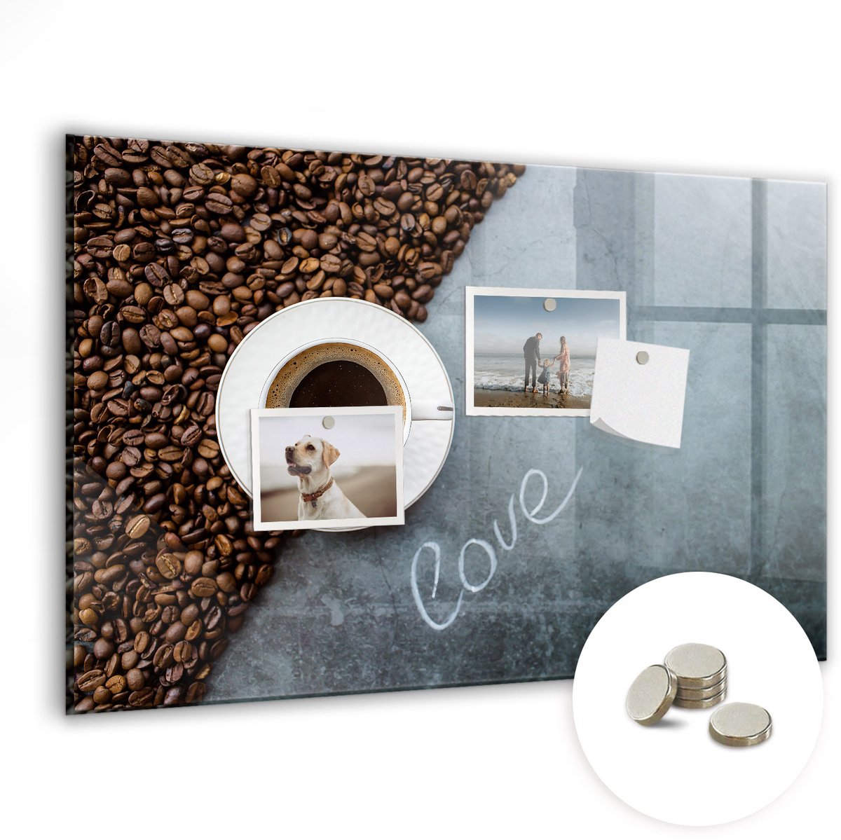 Coloray Glazen Magneetbord - Magnetisch Bord Een kopje koffie - 60x40 cm - Veelkleurig Magneetbord - Magnetic Board - Keuken Decoratie