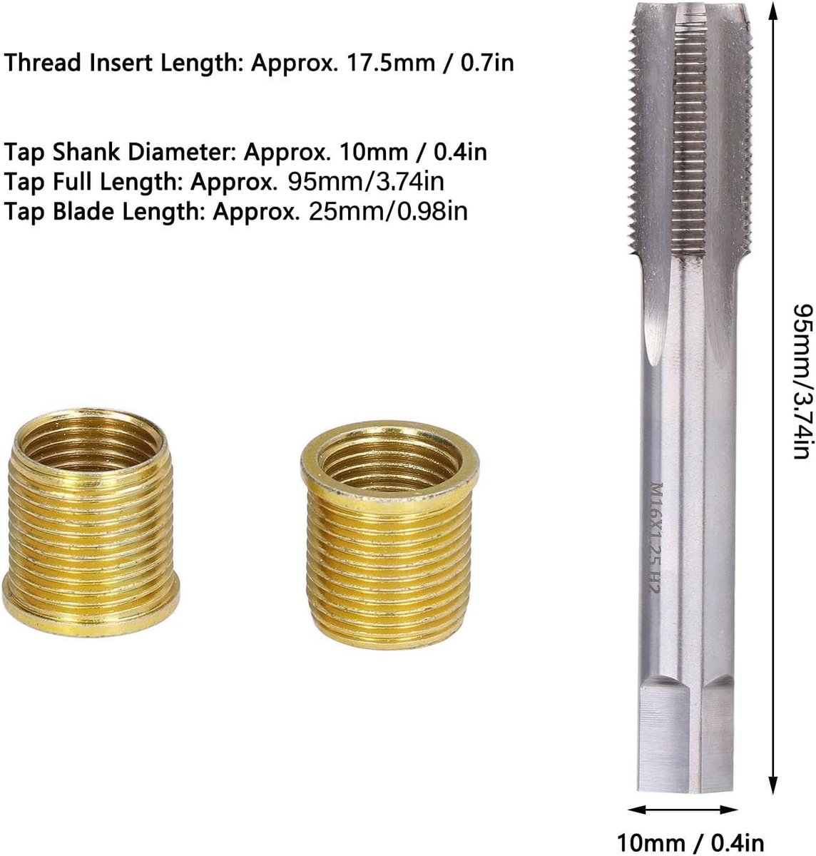 Draadherstelgereedschap M16x1.25 - 10 Stuks M14x1.25 Draadinvoegstukken - Professionele reparatieset - ShopVlot