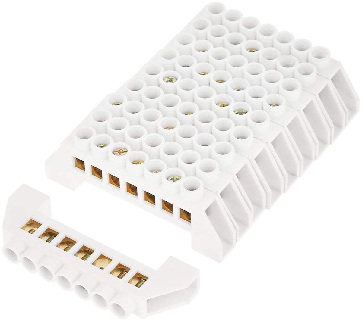 SnelShoppen - 7-Poorts Draad Schroef Messing Terminal Brug Ontwerp Stroomverdeling Neutrale Bedradingsblok Stekker (10 Stuks)