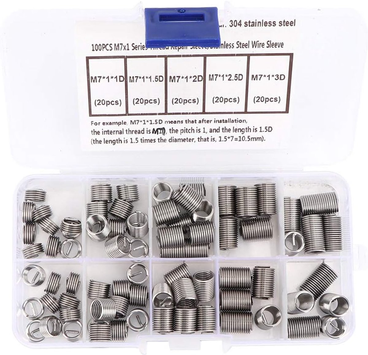 SnelShoppen - Repair Kit 100Pcs M7 X 1 Roestvrijstalen Draadinsert voor Herstel van Draad en Interne Bevestiging