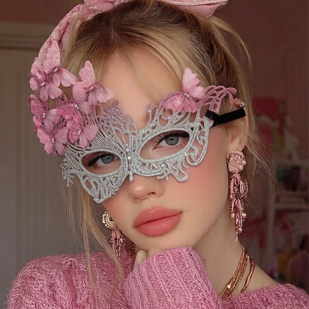 LISM-Masker met een kleurverloop van vlinders en feniksen, afgewerkt met kant en strass-steentjes, perfect Geschikt voor gemaskerde bals.