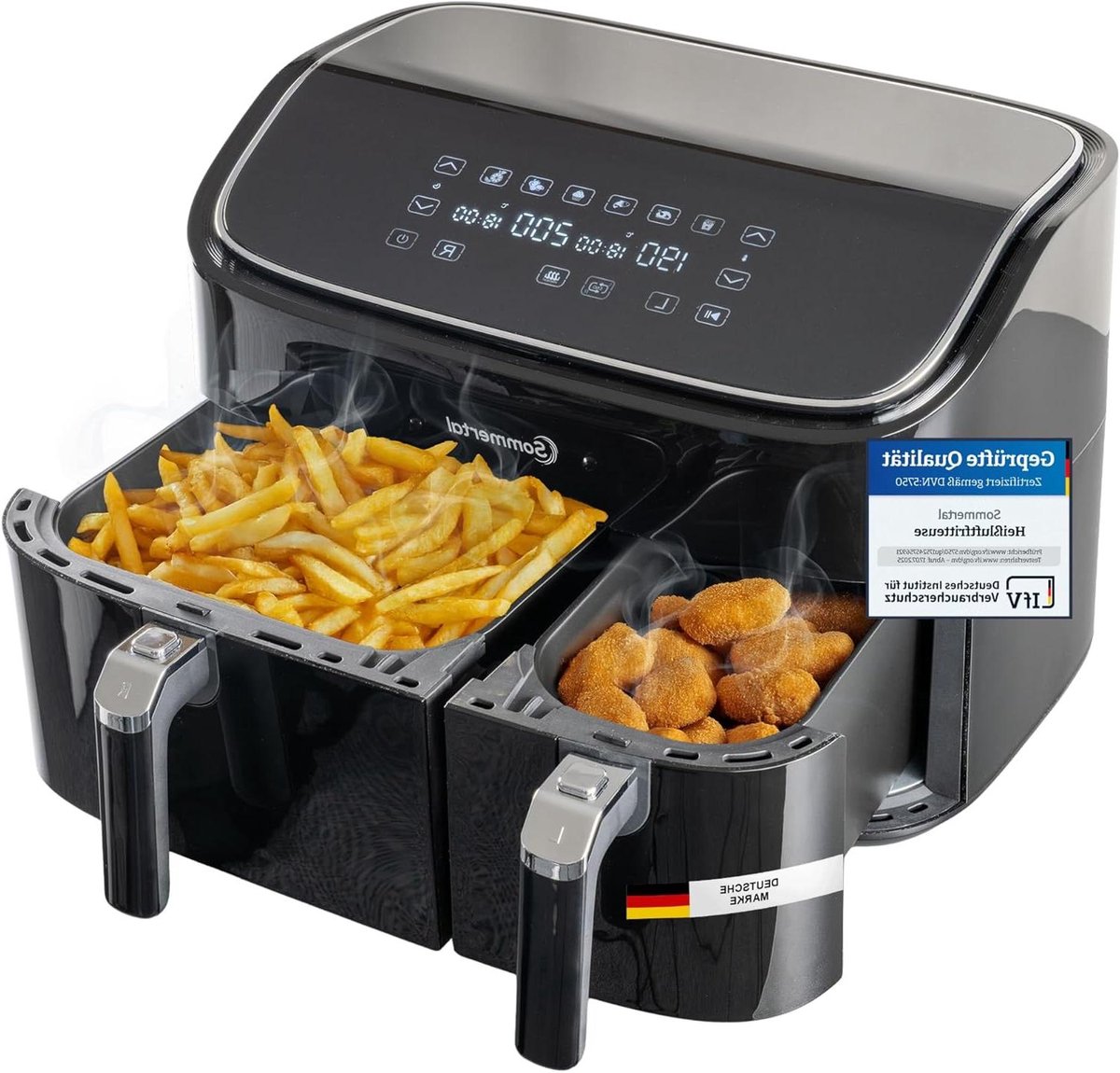 Hete Lucht Frituur - Dubbele Mand - Gezond Koken - Sync Finish Functie - 9 Liter - Zwart