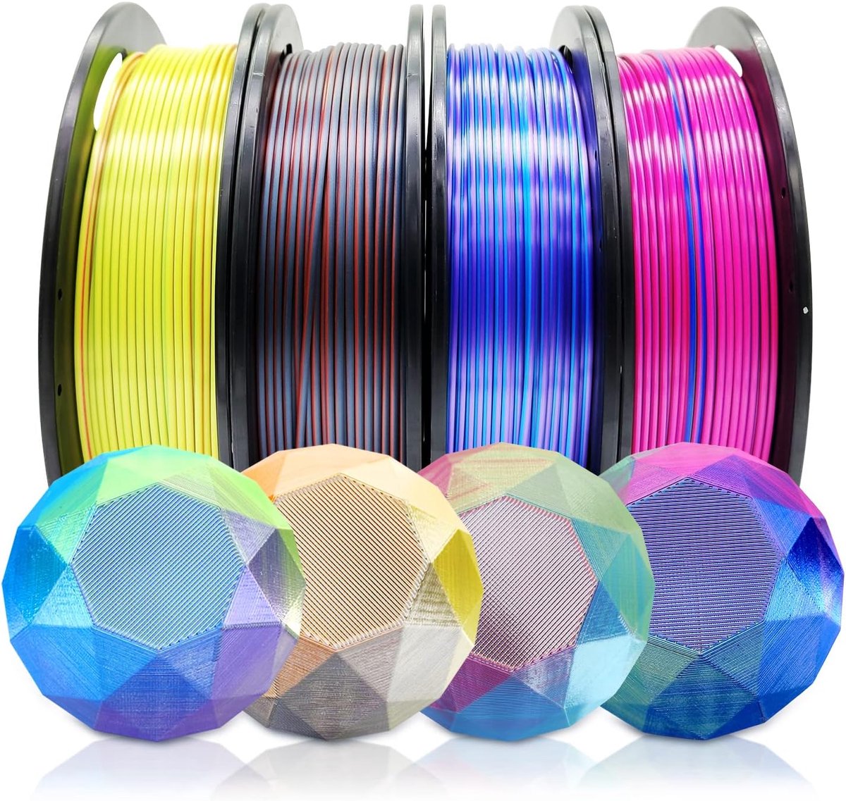 SnelShoppen - 4 x 250g Kleurpakket, Triple Kleur Filament Coextrusie PLA Filament 1.75mm voor 3D Printer en 3D Pen, 4 Spoelen Zijden Roze/Blauw/Groen,