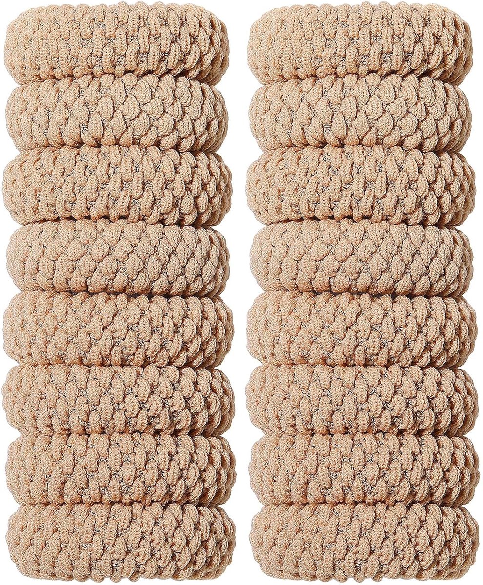 16 Thick Soft Hair Bobbles, Seamless Bands, Non-Slip Ponytail Holder - ShopVlot