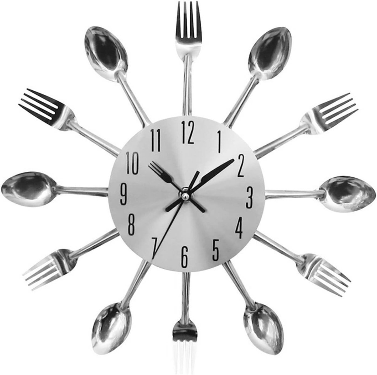 SnelShoppen - Wandklok Keuken, Moderne Creatieve Bestek Wandklok, Hoogwaardige RVS Wandklok, Tijdloze Decoratie voor Eetkamer en Keuken