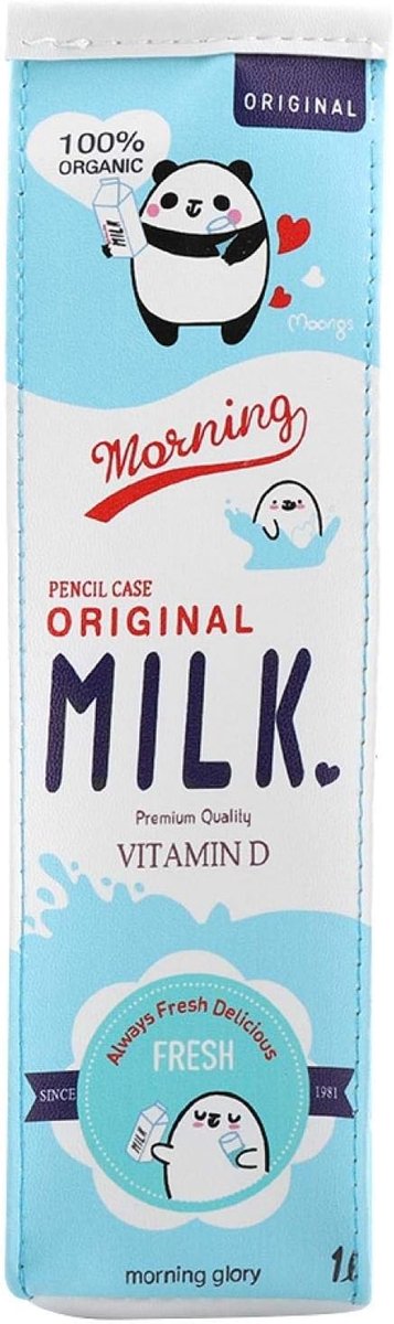 SnelShoppen - Schattige Pennenhouder Cartoon Melk 3 Kleuren PU Tasje Met Handvat Voor Schoolbenodigdheden Meisjes Cosmetica Pouch Blauw