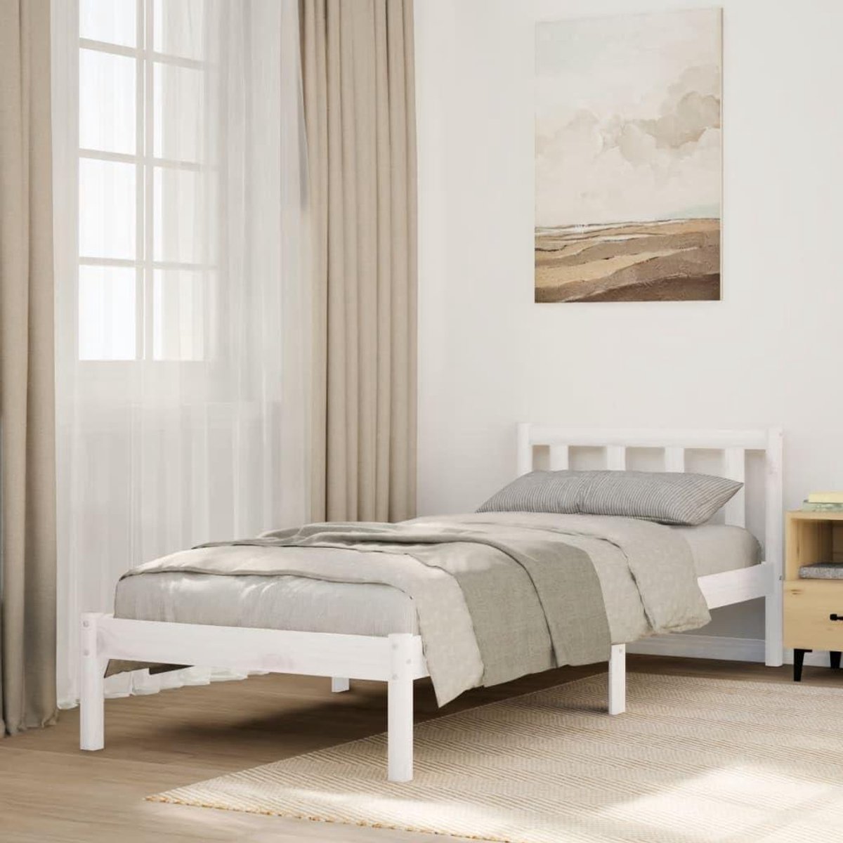 Houten Bed - Bedframe Lattenbodem - Goede Nachtrust - Massief Grenenhout - 90 x 210 cm - Wit