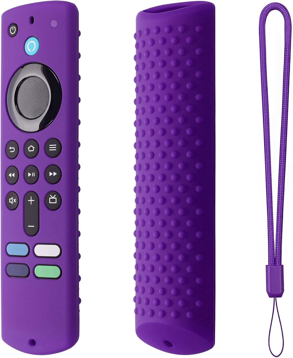 SnelShoppen - Remote Control Cover Silicone Hoes met Koord, Antislip Silicone Beschermhoes voor Fire TV Stick, Shockproof en Wasbaar, Paars
