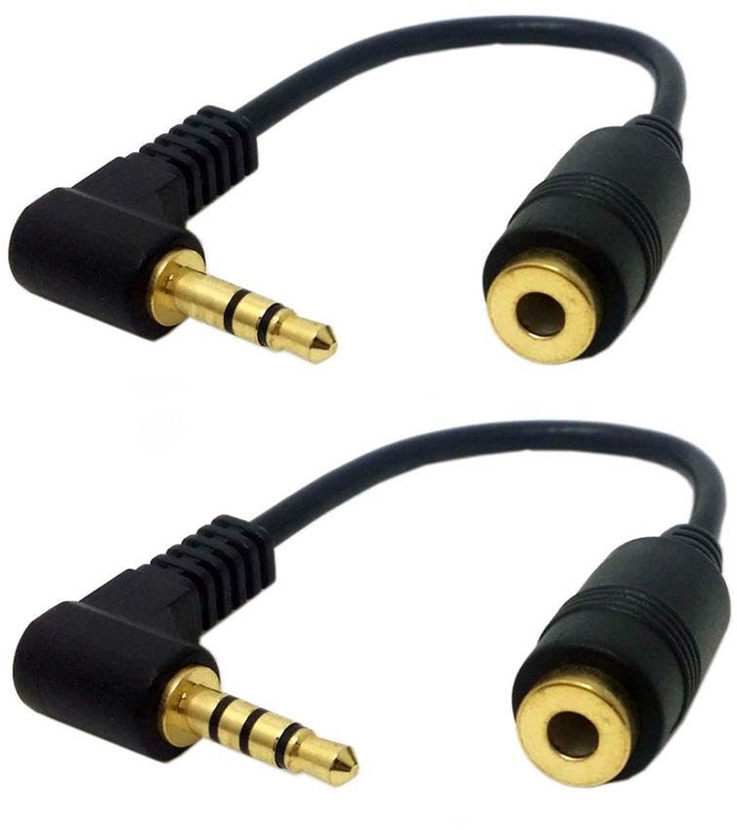 SnelShoppen - 2 Stuks Hoofdtelefoon Audio Verlengkabel 3.5mm Plug naar Jack met 90 Graden Hoek, 10cm, Stereo, Microfoon Ondersteuning, Perfect voor Mu